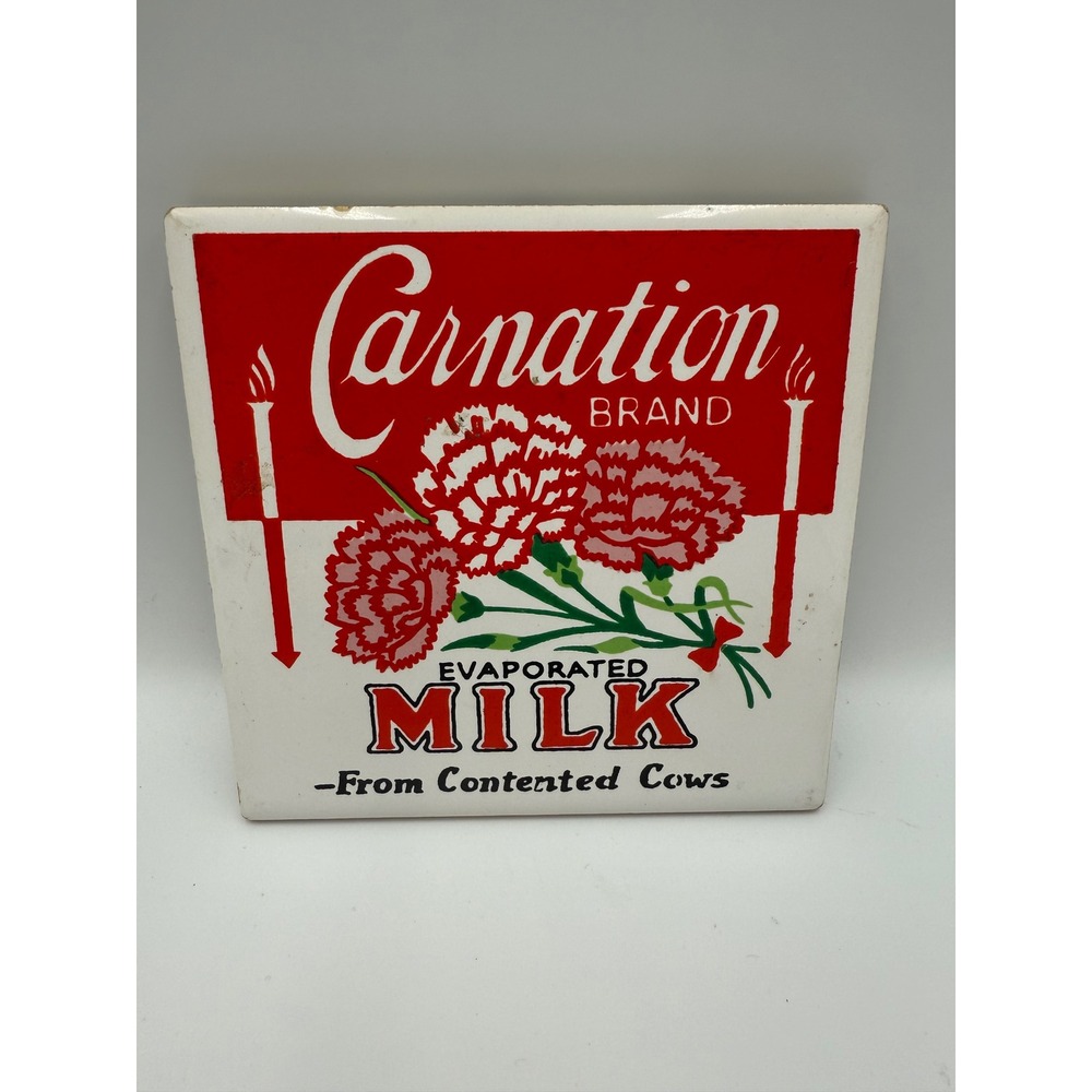 Vintage 1983 JSNY Carnation Evaporated Milk Ceramic Trivet Wall Tile Decor 6x6